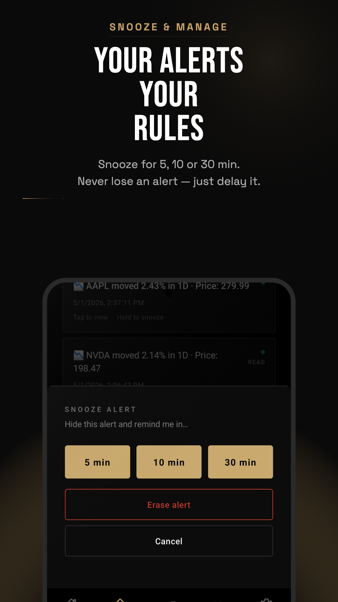 Snooze alert screen