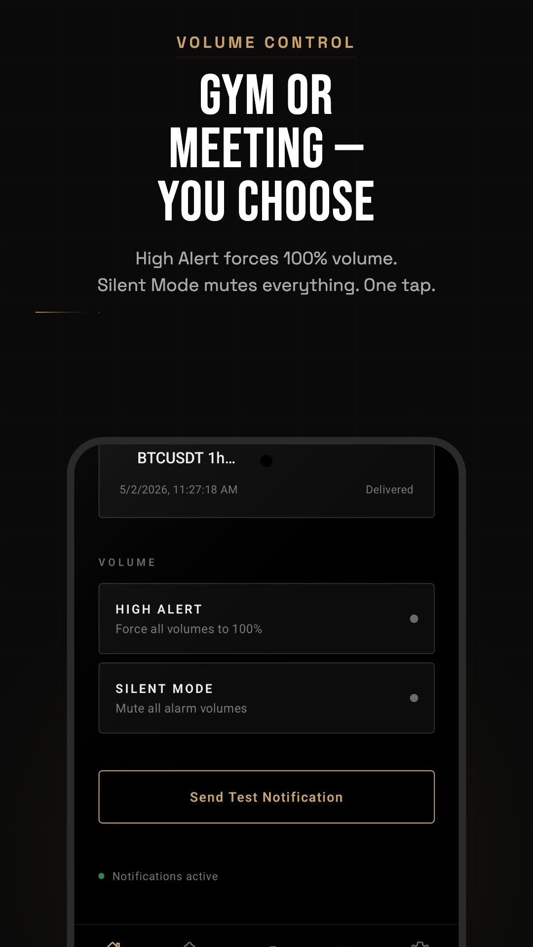 High Alert volume control screen